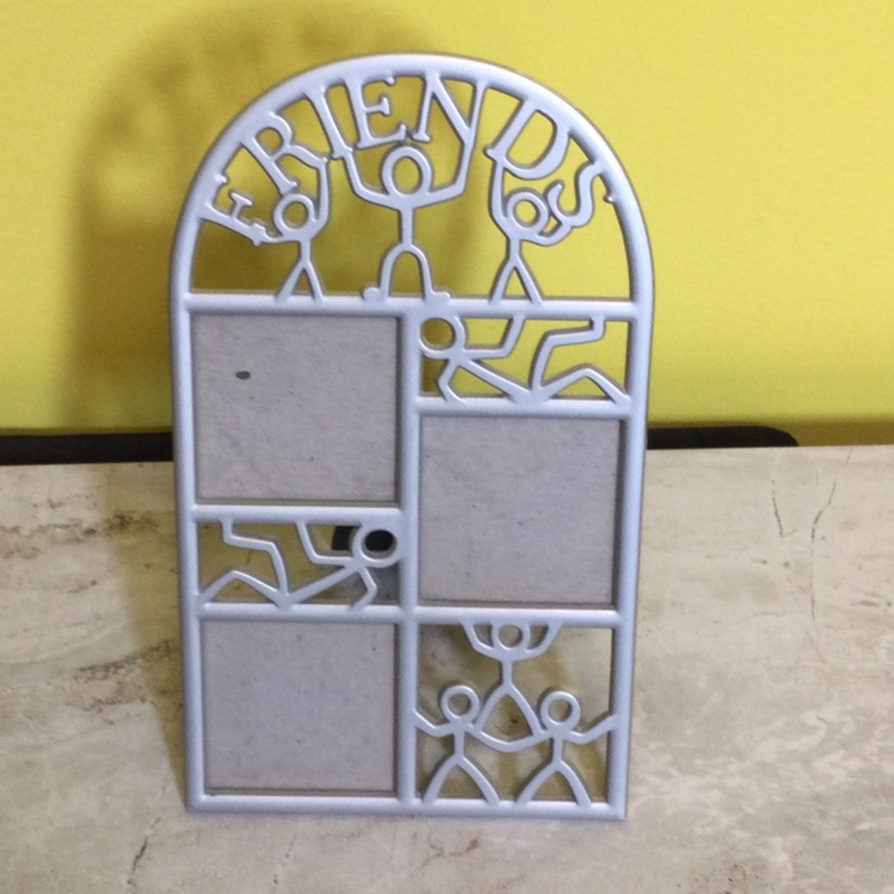 Gray brushed metal stick people friends frame